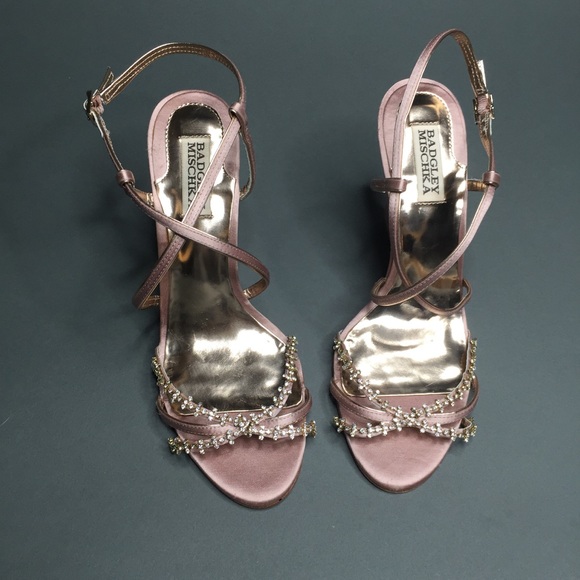 Badgley Mischka Shoes - Badgley Mischka Blush Rose Satin Jewel Wedges 8.5